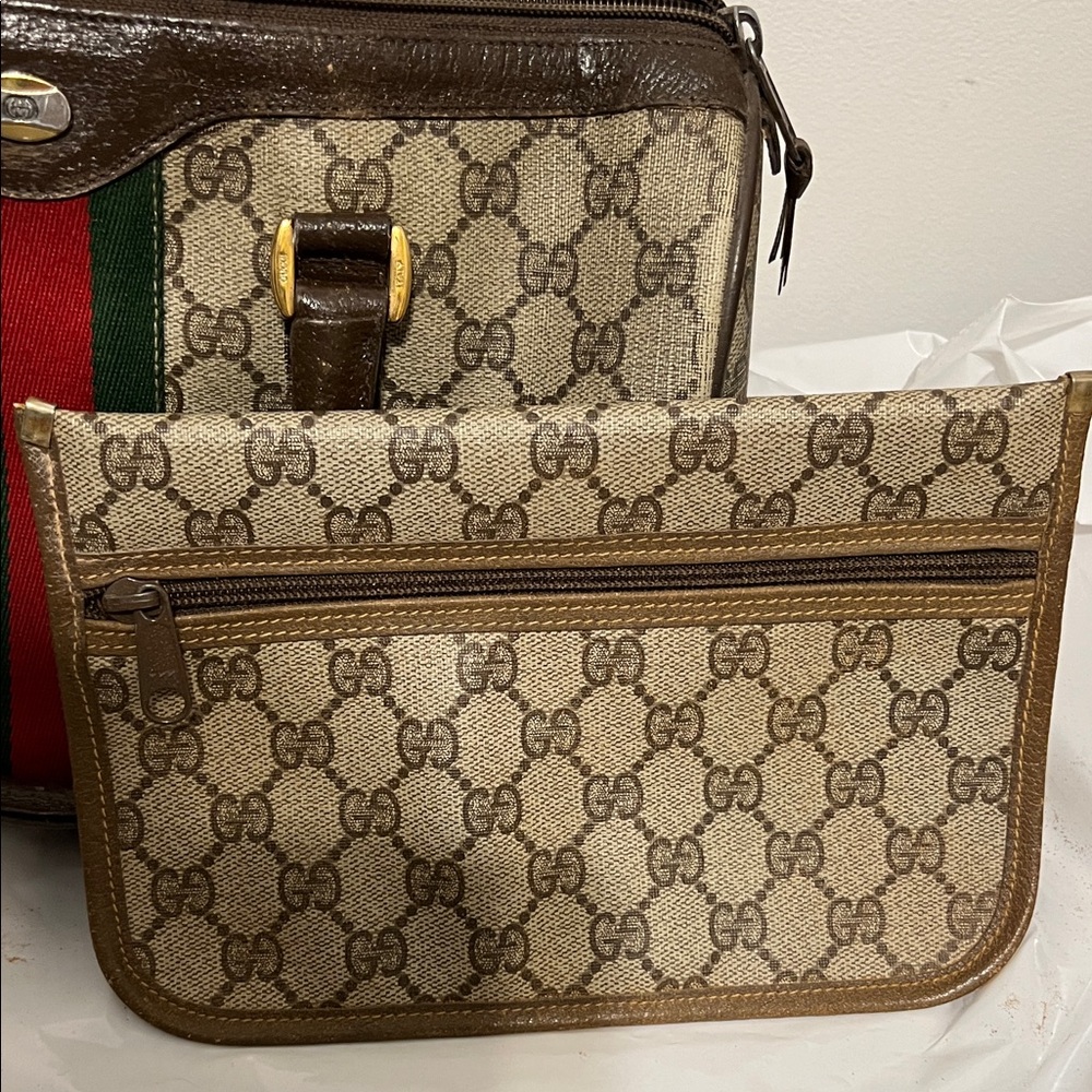 Gucci Monogram Satchel with Red and Green Accents - Picture 13 of 16